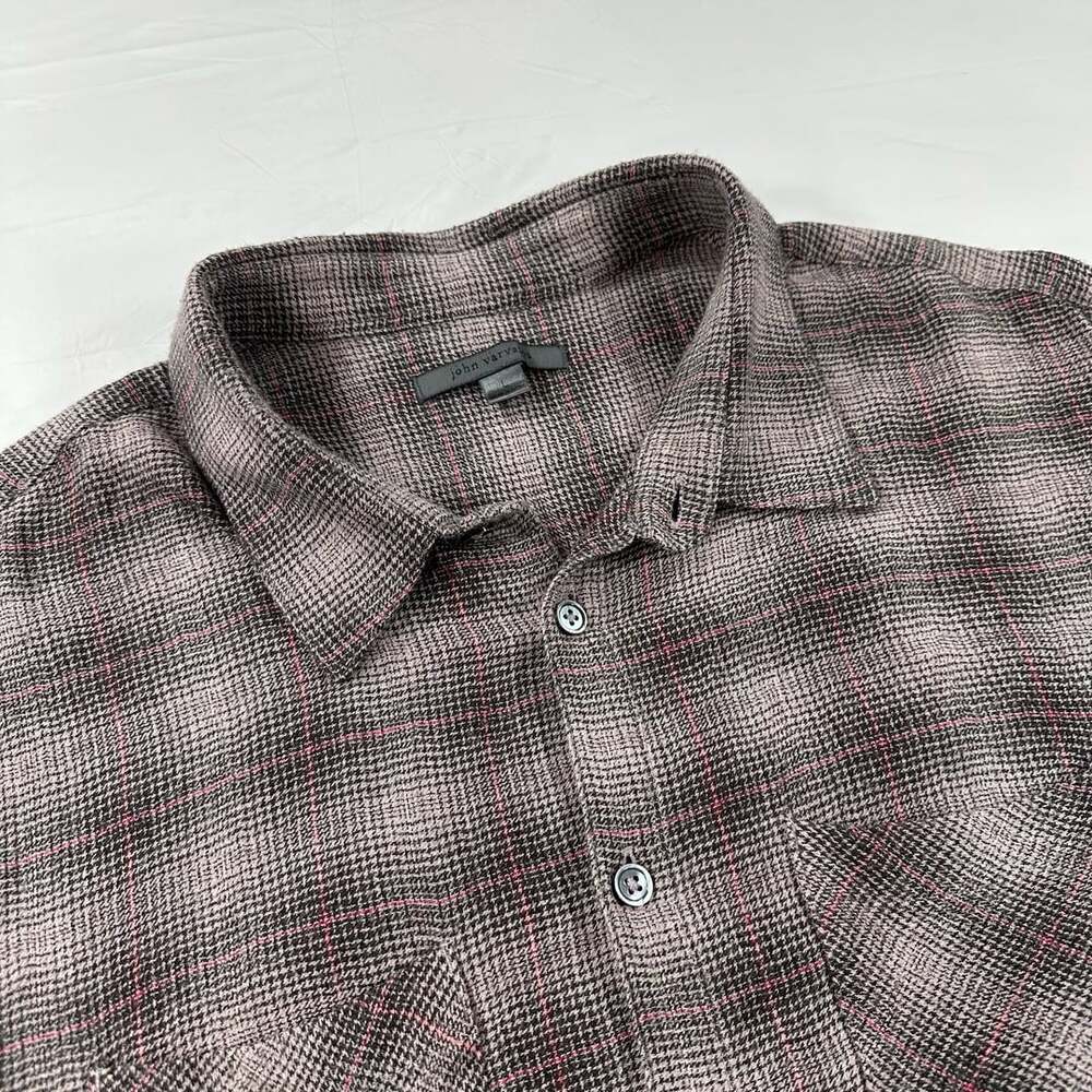 John Varvatos Wool Blend Plaid Button Shirt Mens Large Ribbed Textured Designer